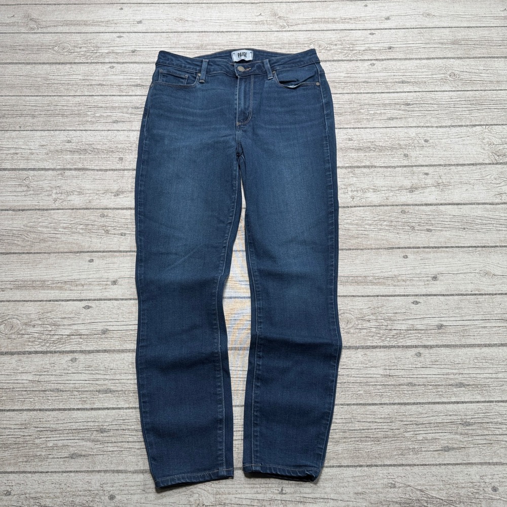 Paige Jeans Women's 30 Blue Dark Wash High Rise Stretch Slim Straight Leg Denim